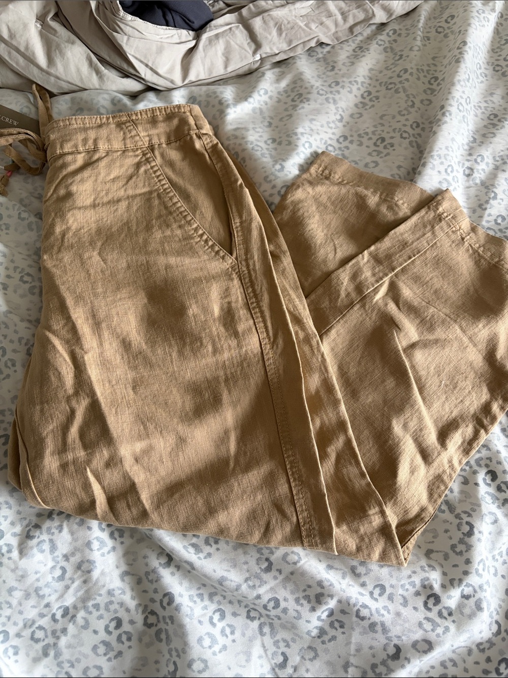 J Crew Cropped Drawstring Linen-Blend Pants in Camel - Small Petite NwT